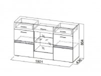 Комод-витрина Соло СВ ШхВхГ 1501х864х436 мм